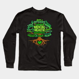 Mental Health Awareness Tree Green Ribbon Long Sleeve T-Shirt